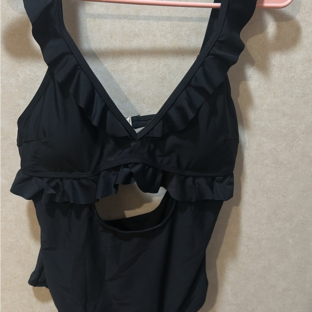 Kids Black Ruffle Swimsuit